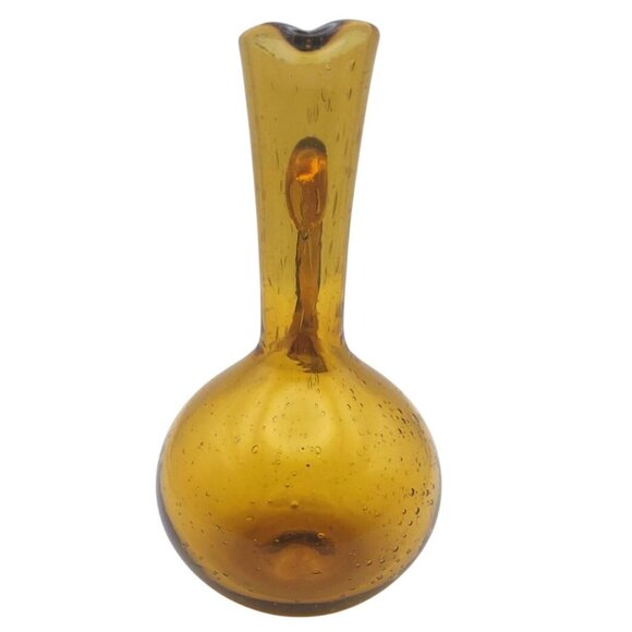 Vintage Hand Blown Amber Glass Cruet Pitcher w/ Air Bubbles Mid Century Modern - Picture 4 of 8